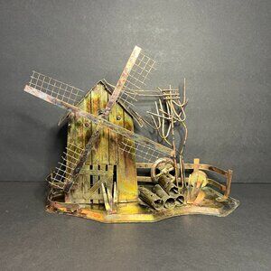 VTG KTC Metal Windmill Sculpture Music Box - Moves & Plays Windmill of Your Mind